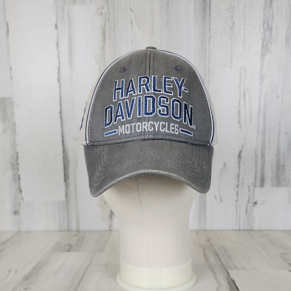 Harley-Davidson Gray Blue Embroidered Baseball Hat Cap Semi-fitted Flawed